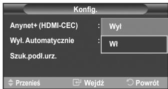 Konfig. Anynet+ (HDMI-CEC) : Wył Wył. Automatycznie : Wi Szuk.podł.urz. Przenieś Wejdź Powrót