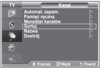 TV Kanal Automat. zapam. Pamięć ręczna Menedżer kanałów Sortuj Nazwa Dostrój Przeniś Wejdź Powrót