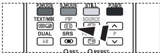PMODE SMODE STILL PSIZE TEXT/MX PIP SOURCE DUAL SRS P I-II E3 F2 P SET RESET