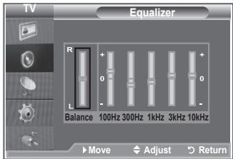 TV Equalizer R + 0 - L Balance 100Hz 300Hz 1kHz 3kHz 10kHz Move Adjust Return