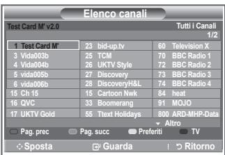 Elenco canali Test Card M' v2.0 Tutti i Canali 1/2 1 Test Card M' 23 bid-up.tv 60 Television X 3 Vida003b 25 TCM 70 BBC Radio 1 4 Vida004b 26 UKTV Style 72 BBC Radio 2 5 vida005b 27 Discovery 73 BBC Radio 3 6 vida006b 28 DiscoveryH&L 74 BBC Radio 4 15 Ch 15 15 Cartoon Nwk 84 heat 16 QVC 33 Boomerang 91 MOJO 17 UKTV Gold 55 Text Holidays 800 ARD-MHP-Data Altro Pag prec Pag succ Preferiti TV Sposta Guarda Rittorno