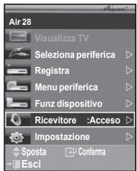 Air 28 Visualizza TV Seleziona periferica Registra Menu periferica Funz dispositivo Ricevitore :Acceso Impostazione Sposta Conferma Esci