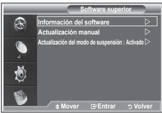Software superior Información del software Actualización manual Actualización del modo de suspensión : Activado Mover Entrar Volver