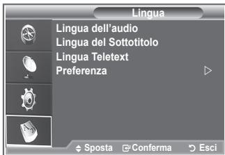 Lingua Lingua dell'audio Lingua del Sottotitolo Lingua Teletext Preferenza Sposta Conferma Esci