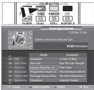 COLOR BUTTON T P SIZE PMODE PIP E3 E5 E3 GUIDE DUAL STU SUBTITLE Guida Oggi e Domani 13:28 Mer 16 Feb Extreme Machines: Armoured Cars INFO Informazioni Altuale Successivo 25 TCM Closedown A Patch of Blue 26 UKTV Style Hard Sell Saw This and Thought... 27 Discovery Extreme Machines: Ar... Time Team 28 Discovery... Programmes resume at... This Old House with St... 32 Cartoon Nwk The Bugs Bunny & Roa... The Grim Adventures o... 33 Boomerang Closedown Inspector Gadget Guarda Guida Completa Prefenti Esq
