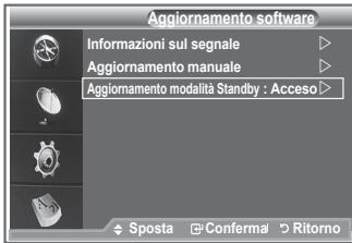 Aggiornamento software Informazioni sul segnale Aggiornamento manuale Aggiornamento modalità Standby : Acceso Sposta Conferma Ritorno