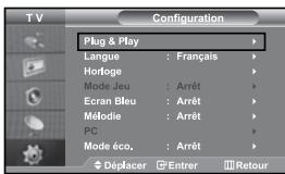 SAMSUNG LE37S71B - Lorsque le téléviseur est allumé pour la première fois, plusieurs réglages de base sont à faire l'un après l'autre. Ils vous sont automatiquement présentés. Les réglages suivants sont disponibles. - 1