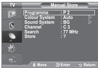 SAMSUNG LE40A552P3R - Storing Channels Manually - 2
