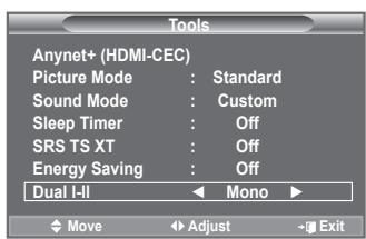 SAMSUNG LE40A552P3R - Način zvoka lahko nastavite v "Tools". Ko nastavite na "Dual I-II", se na zaslonu prikaže trenutni način zvoka. - 1