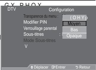 SAMSUNG LE40A557P2F - Réglage de la transparence du menu - 1
