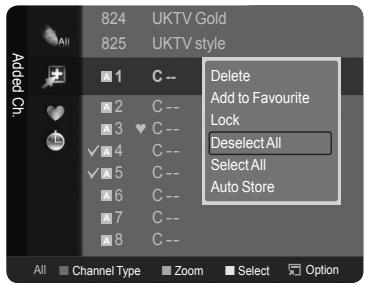SAMSUNG LE40A568P3M - Selecting and Deselecting All Channels - 1