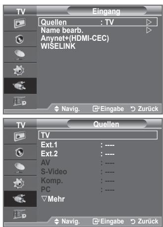SAMSUNG LE40A656A1F - Sie können zwischen den an den Eingangsbuchsen des Fernsehgerats angeschlossenen externen Quellen auswahlen. - 1