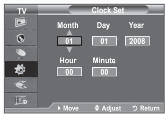 SAMSUNG LE40A656A1F - Setting and Displaying the Current Time - 2