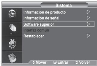 Sistema Información de producto Información de señal Software superior Interfaz común Restablecer Mover Entrar Volver