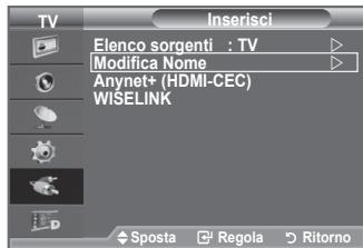 TV Inserisci Elenco sorgenti : TV Modifica Nome Anynet+ (HDMI-CEC) WISELINK Sposta Regola Ritorno