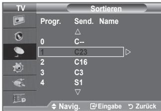 TV Sortieren Progr. Send. Name 0 C-- 1 C23 2 C16 3 C3 4 S1 Navig. Eingabe Zurück