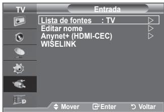 TV Lista de fontes : TV Editar nome Anynet+ (HDMI-CEC) WISELINK Mover Enter Voltar