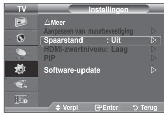 TV Instellingen △Meer Aanpassen van muurbevestiging Spaarstand : Uit HDMI-zwartniveau: Laag PIP Software-update Verpi Enter Terug