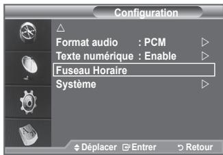 Configuration Format audio : PCM Texte numérique : Enable Fuseau Horaire Système Déplacer Entrer Retour