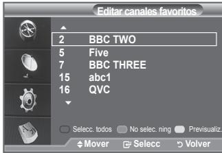 Editar canales favoritos 2 BBC TWO 5 Five 7 BBC THREE 15 abc1 16 QVC Selectc. todos No selec. ning Previsualiz. Mover Select 5 Volver
