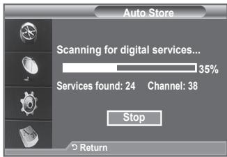 Auto Store Scanning for digital services... 35% Services found: 24 Channel: 38 Stop Return