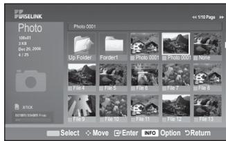DISELINK Photo 105-61 3 KB Dec 20, 2008 4 / 25 UP Folder Forder1 Photo 0001 Photo 0001 None File 4 File 5 File 6 File 7 File 8 File 9 File 10 File 11 File 12 File 13 Select Move Enter INFO Option Return e x 5/10 Page XTCX MOUNTED DATA PLAN