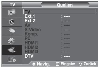 TV TV Ext.1 Ext.2 AV S-Video Komp. PC HDMI1 HDMI2 HDMI3 DTV Navig. Eingabe Zurück