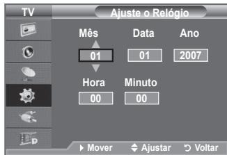 TV Ajuste o Relógio Mês 01 Data 01 Ano 2007 Hora 00 Minuto 00 Mover Ajustar Volta