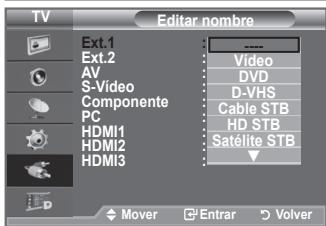 TV Ext.1 Ext.2 AV S-Video Componente PC HDMI1 HDMI2 HDMI3 ----. Video DVD D-VHS Cable STB HD STB Satélite STB Mover Entrar Volver