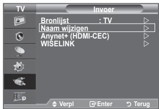 TV Bronlijst : TV Naam wijzigen Anynet+ (HDMI-CEC) WISELINK Verpl Enter Terug