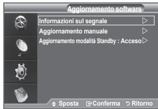 Aggiornamento software Informazioni sul segnale Aggiornamento manuale Aggiornamento modalità Standby : Acceso Sposta Conferma Ritorno