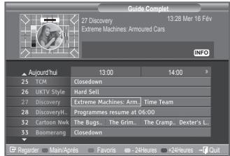 Guide Complet 27 Discovery Extreme Machines Armoured Cars 13:28 Mar 16 Fév INFO Aujourd'hui 13:00 14:00 25 TCM Closedown 26 UKTV Style Hard Sell 27 Discovery Extreme Machines: Arm Time Team 28 Discovery... Programmes resume at 06:00 32 Cartoon Nwk The Bugs... The Grim... The Cramp... Dexter's L... 33 Boomerang Closedown Registrar Main/Aprés Favoris - 24Heures +24Heures - Out
