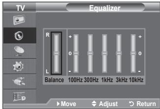 TV Equalizer R + 0 - L Balance 100Hz 300Hz 1kHz 3kHz 10kHz Move Adjust Return