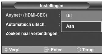 Instellingen Anynet+ (HDMI-CEC) : Uit Automatisch uitsch. : Aan Zoeken naar verbindingen Verpl. Enter Terug