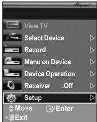 View TV Select Device Record Menu on Device Device Operation Receiver :Off Setup Move Enter Exit