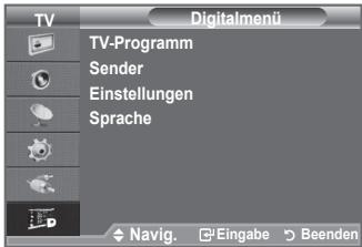 TV Digitalmenü TV-Programm Sender Einstellungen Sprache Navig. Eingabe Beenden