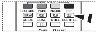 COLOR BUTTON TEXT/MIX PSIZE PMODE PIP GUIDE DUAL STILL SUBTITLE SET RESET