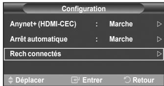 Configuration Anynet+ (HDMI-CEC) : Marche Arrêt automatique : Marche Rech connectés Déplacer Entrer Retour