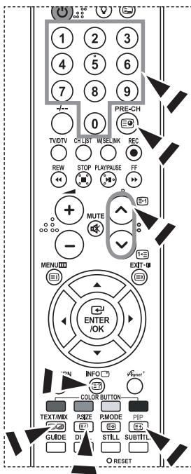 1 2 3 4 5 6 7 8 9 PRE-CH TVDTV CPLBT WSELINK REC REW STOP PLAYPAUSE FF MUTE - MENU EXIT ENTER/OK NFO COLOR BUTTON TEXT/MIX SIZE PMODE HP GUIDE DI STILL SUBTITLE RESET