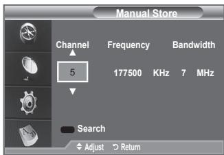 Manual Store Channel Frequency Bandwidth 5 177500 KHz 7 MHz Search Adjust Return