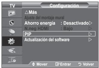 TV Configuración △Más Ajuste del montaje mural Ahorro energía : Desactivado N.neg HDMI : Bajo PIP Actualización del software Mover Entrar Volver