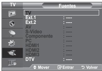 TV Fuentes TV Ext.1 Ext.2 AV S-Video Componente PC HDMI1 HDMI2 HDMI3 DTV Mover Entrar Volver