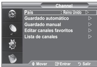 Channel País : Reino Unido Guardado automático Guardado manual Editar canales favoritos Lista de canales Mover Entrar Salir