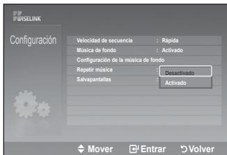 PRISELINK Configuración Velocidad de secuencia : Rápida Música de fondo : Activado Configuración de la música de fondo Repair música : Desactivado Salvapantales : Activado Mover Enrar Volver