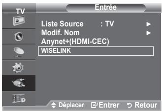 Entrée Liste Source : TV Modif. Nom Anynet+(HDMI-CEC) WISELINK Déplacer Enter Retour