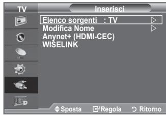 TV Elenço sorgenti : TV Modifica Nome Anynet+ (HDMI-CEC) WISELINK Sposta Regola Ritorno