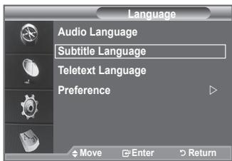 Language Audio Language Subtitle Language Teletext Language Preference Move Enter Return