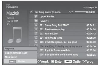 MUISELINK Muziek 5000 KB Nov 14, 2007 6/14 Net King Cole-Fly me to Upper Folder Folder 1 001 Swan Song feat.TBNY 00:04:01 002 Beatles-Yesterday 00:04:28 003 Fall in Love 00:04:12 004 Tom Waita-Time 00:05:39 005 Chuk Mangione-Feel So good 00:04:30 006 Nat King Cole-Fly me to the moon 007 Ryuichi Sakamoto-Rain 00:03:54 008 Bon jovi.This ain't love song 00:05:25 AVSPelen Muziek heralien : Aan Alias kiezen INFO Enter Info Optie Terug