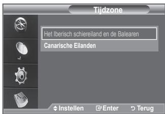 Tijdzone Het Iberisch schiereiland en de Balearen Canarische Eilanden ♦ Instellen ☐ Enter ◎ Terug