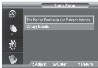 Time Zone The Iberian Peninsula and Balearic Islands Canary Islands Adjust Enter Return